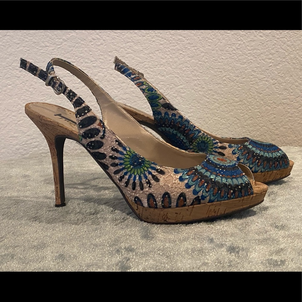 J. Renee Peacock Slingback Peep Toe Cork Heels